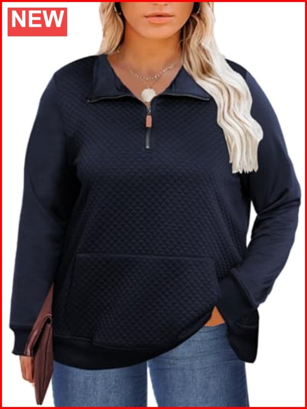 Plus Size Quilted 1/4 Zip Sweatshirt Lightweight Pullover Top
